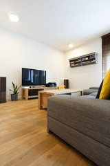 Living room with white walls