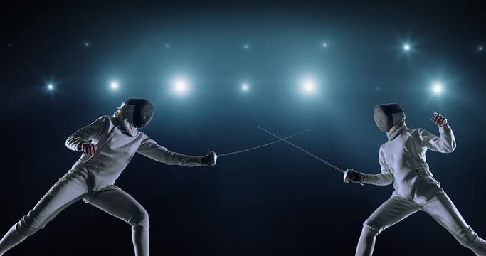 Fencers practicing fencing