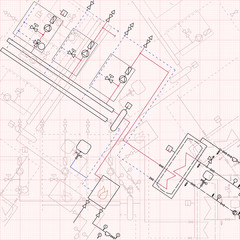 Technical drawing gas boiler house. Graph paper blueprint.