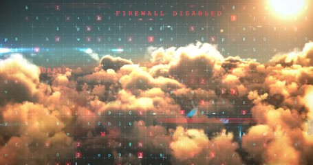 Binary code against white clouds 