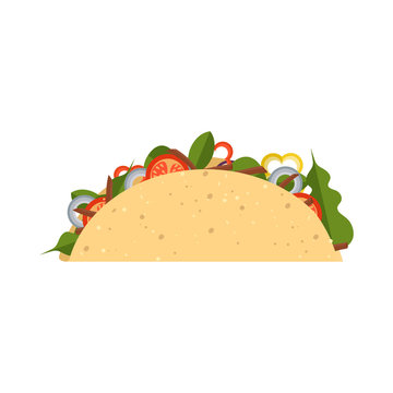 Vector illustration flat style. Taco mexican food isolated on background. Taco fast food, icon