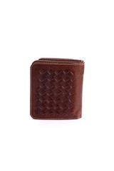 One purse, genuine leather with embossing ,black brown colors,Fashionable men's accessory To store money on a white background