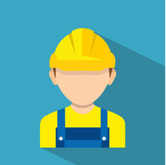 Construction worker, builder icon isolated on background. Worker wearing hard hat. Vector