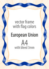 Frame and border of ribbon with the colors of the European Union flag
