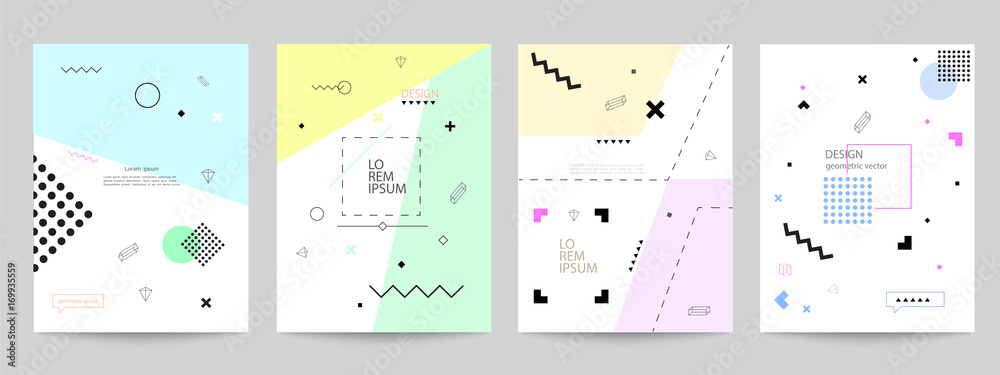 Wall mural set of covers with minimal design and geometric forms