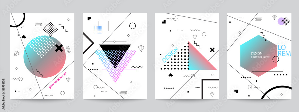Poster set of minimalist covers design with geometric forms