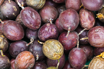Purple passion fruits. Close up photo