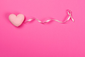 Pink Breast Cancer Ribbon with decoration pink heart .