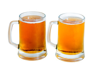Two mugs of beer isolated on white background