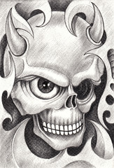 Art devil skull tattoo.