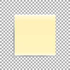 Yellow sticky note with shadows on transparent background