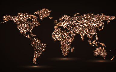 Abstract world map of glowing particles. Vector