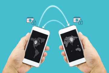 money transfer with mobile phone by shaking two phone. Mobile banking 