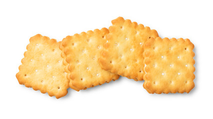 Dry crackers and cream cheese isolate on white with shadow