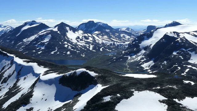 Snowy mountain landscape in Jotunheimen National Park Norway