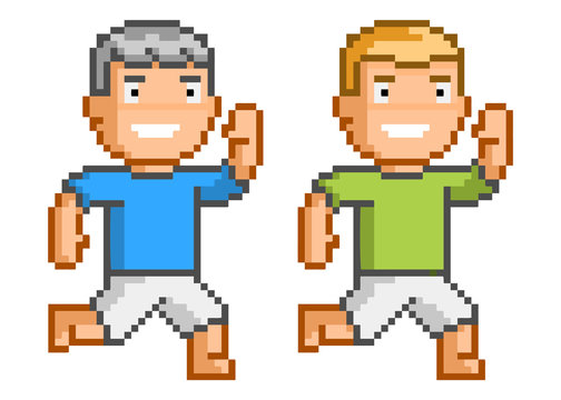 Pixel art running man for game and design