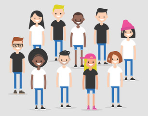 International team. Modern society concept. Diversity. Global Community representing different nations. Group of international students. Flat vector clip art illustration.