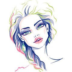Hand drawn beautiful blond girl. Vector illustration. T-shirt print