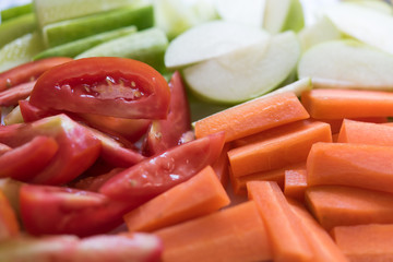 Colour of healthy with carrot,cucumber,potato,apples,top view