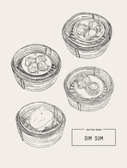 Dim sum colorful illustration. Vector illustration of Chinese cuisine.