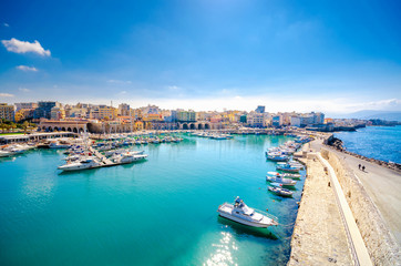 View of Heraklion harbour from the old venetian fort Koule, Crete, Greece