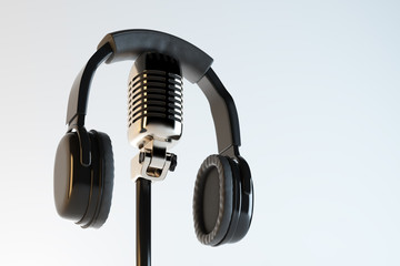 Headphones and mic, broadcasting concept