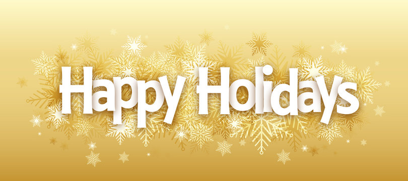 "HAPPY HOLIDAYS" Overlapping Letters Vector Icon on Snowflake Background