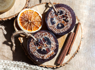 Homemade soap with loofah
