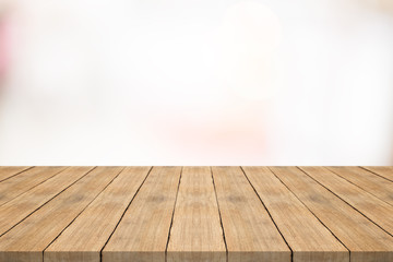 Empty wood table top on white blurred background,for montage your products