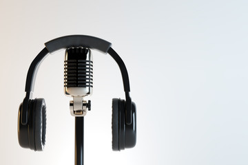 Headphones and mic, earphones concept