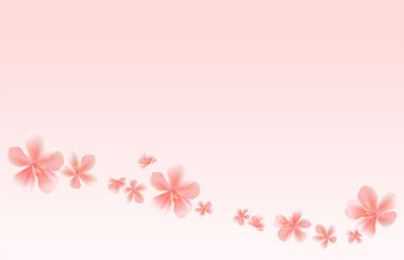 Flying Pink Sakura flowers isolated on Pink gradient background. Apple-tree flowers. Cherry blossom. Vector