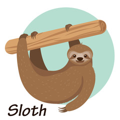 Cartoon sloth hanging on a branch vector illustration.