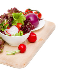 mixed salad with lettuce, tomato and radish
