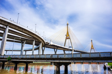 Fototapeta premium タイ バンコク：プミポン橋、チャオプラヤ川 (Bhumibo l Bridge)