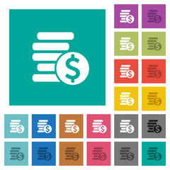 Dollar coins square flat multi colored icons