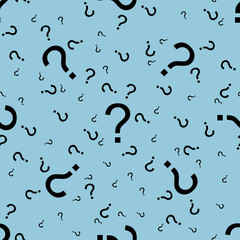 Vector seamless pattern with question marks. Monochrome hipster background. Hand drawn random black punctuation marks.