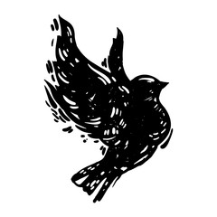 Hand drawn linocut style bird illustration