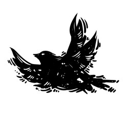 Hand drawn linocut style bird illustration