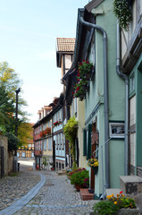 Quedlinburg, Welterbestadt, Straße, Kopfsteinpflaster, Fachwerkhäuser