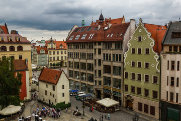 Old buildings on main market in Wroclaw city, Poland