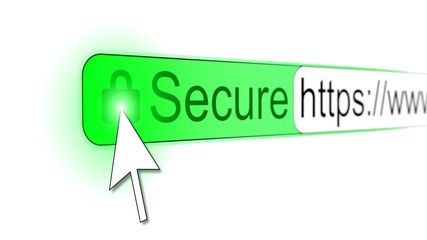 Mousepointer clicking padlock on a secure https website