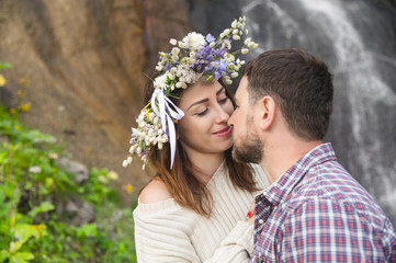 Portrait of a loving couple of hipsters