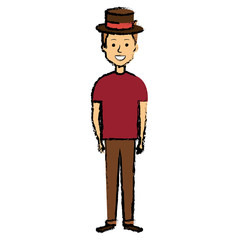 young man with hat avatar character vector illustration design