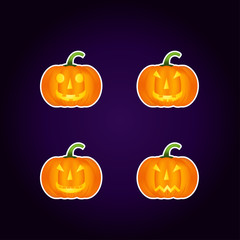 Halloween pumpkin vector icons set, emotion variation, emoji.