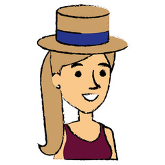 beautiful woman with cap avatar character vector illustration design