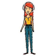 beautiful woman with earphones avatar character vector illustration design