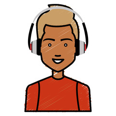 young man with earphones avatar character vector illustration design