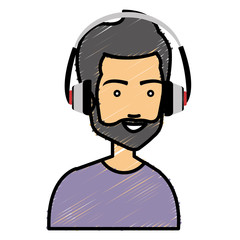 young man with earphones avatar character vector illustration design