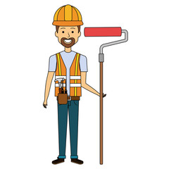 repairman builder with roller paint avatar character vector illustration design