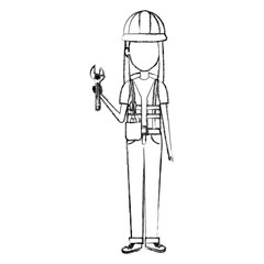 constructor woman with wrench avatar character vector illustration design